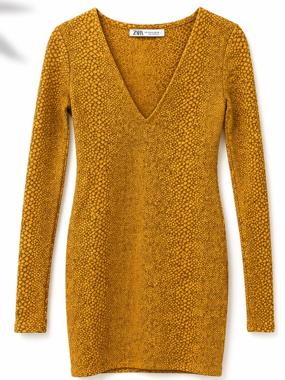 ZARA Mustard Yellow Textured V-Neck Sweater Dress